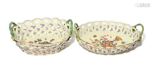 Two large Worcester baskets c.1765-75, of varying oval form,...