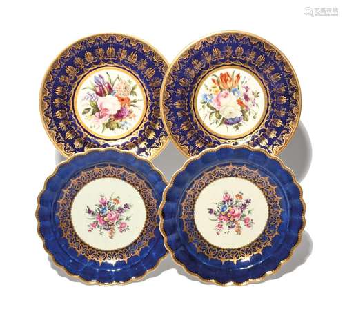 A pair of Worcester dessert plates c.1770, the wells painted...