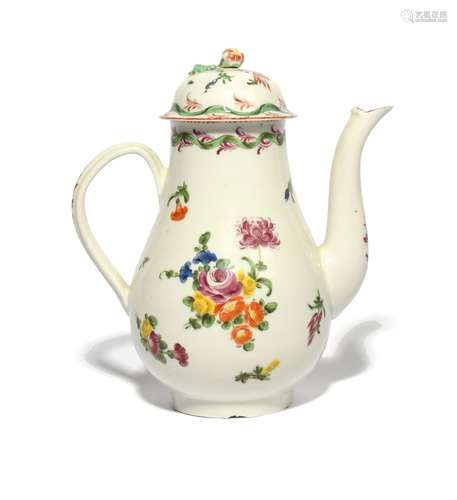 A Bristol coffee pot and cover c.1775, the baluster body pai...