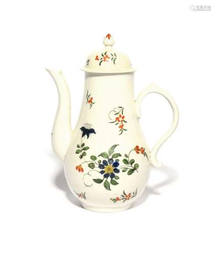 A Plymouth coffee pot and cover c.1770, the baluster body pa...