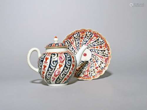 A Worcester teapot and cover c.1780-90, decorated with the Q...