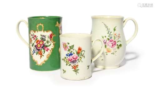 Three Worcester mugs c.1770-80, one bell-shaped and painted ...