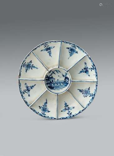 A very rare Lowestoft blue and white hors d`oeuvre dish c.17...