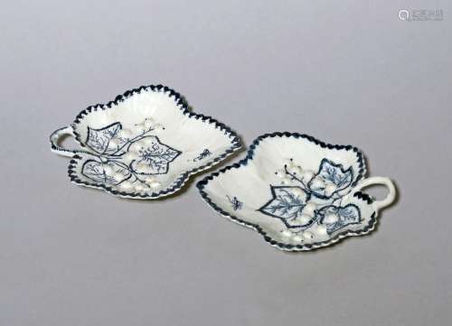 Two rare Lowestoft pickle dishes c.1768-70, of large leaf sh...