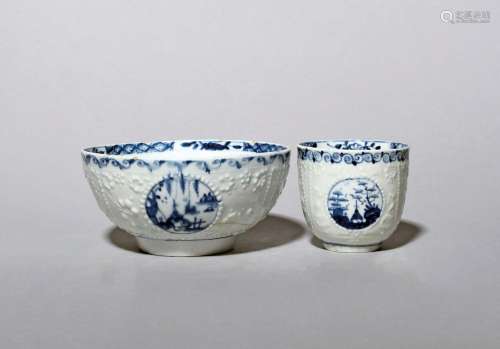 A small Lowestoft blue and white bowl and a coffee cup c.176...