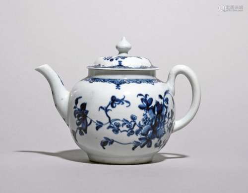 A Worcester blue and white teapot and cover c.1755-60, the s...