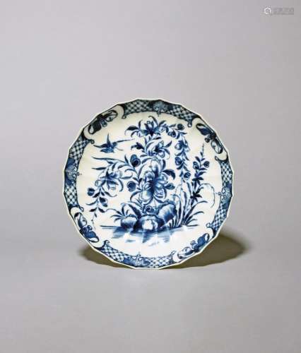 A Worcester blue and white saucer dish c.1770, of Warmstry f...