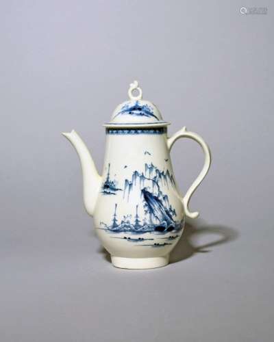 A Caughley blue and white coffee pot and cover c.1775, paint...