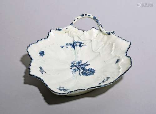A Worcester blue and white leaf dish c.1760, decorated with ...