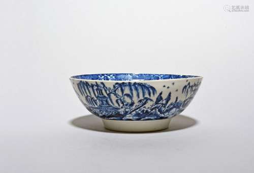 A rare Bow blue and white bowl dated 1772, the shallow sides...