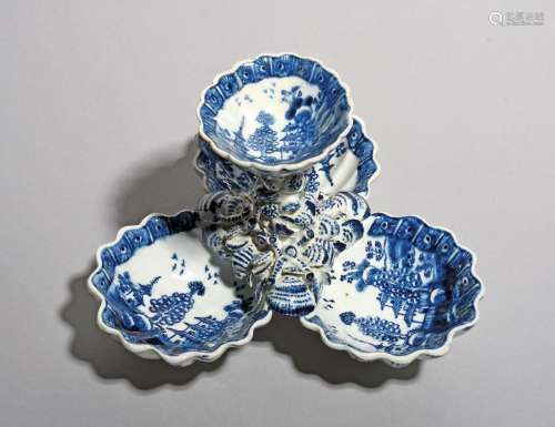 A Bow blue and white tiered pickle or sweetmeat stand c.1760...