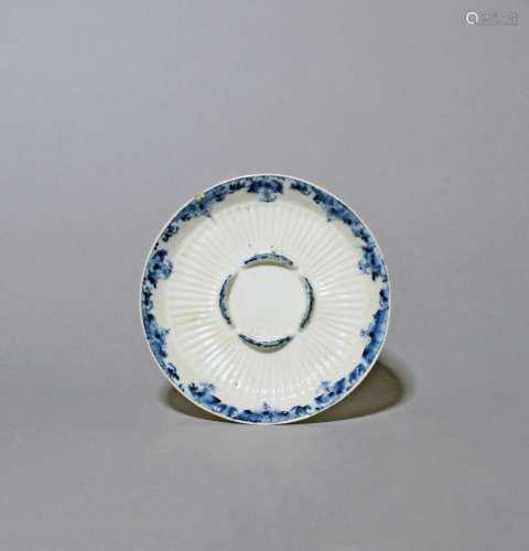 A rare Longton Hall blue and white trembleuse saucer c.1755-...