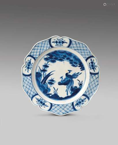 A very rare Chelsea blue and white plate c.1754-55, of cinqu...
