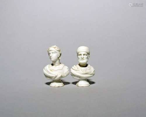 A pair of Italian porcelain miniature busts 2nd half 18th ce...