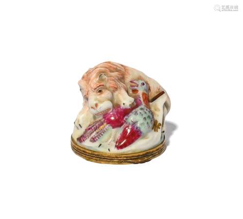 A Continental porcelain figural snuff box or bonbonnière lat...