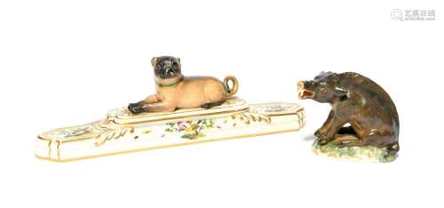 A Meissen desk weight 19th century, the long, narrow form su...