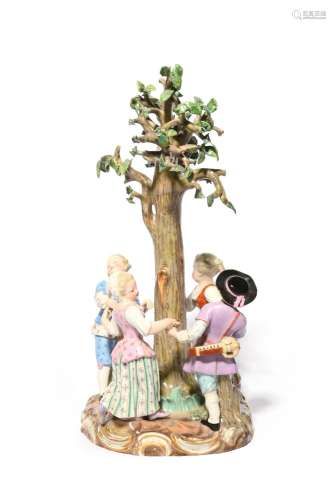 A Meissen figure group 19th century, of four children holdin...