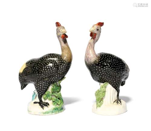 A pair of Meissen-style models of guineafowl (perlhuhn) prob...