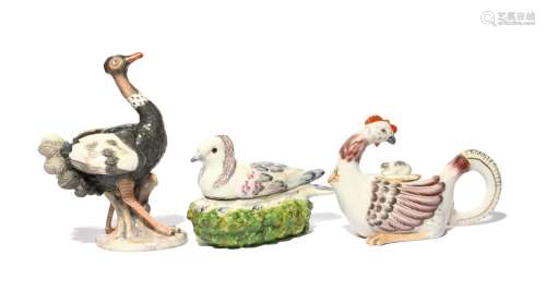 A Meissen-style chicken teapot and cover 19th century, the b...