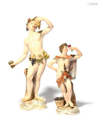 Two Meissen figures of Bacchus 19th century, the larger poss...