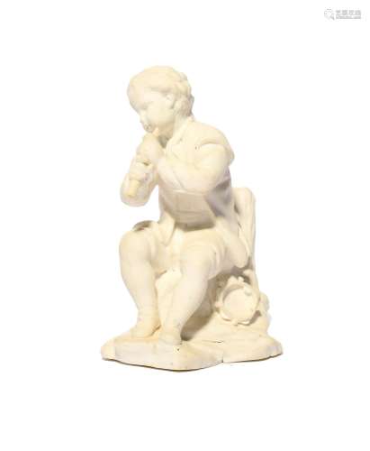 A Sèvres biscuit figure of a boy c.1760, seated on a tree st...