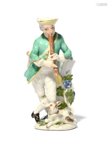 A Meissen figure of a musical hunter mid 18th century, playi...