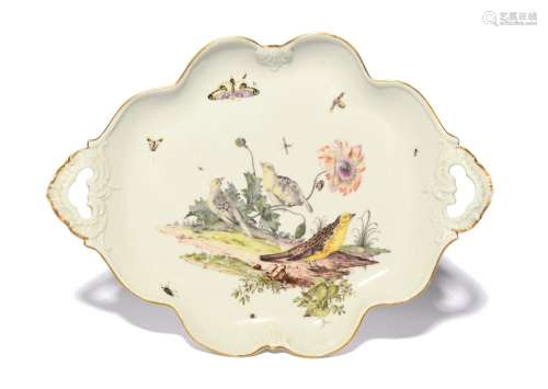 A Meissen two-handled tray c.1760, painted with three yellow...