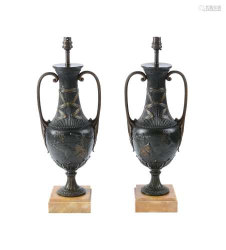 A PAIR OF PATINATED METAL MODELS OF CLASSICAL URNS