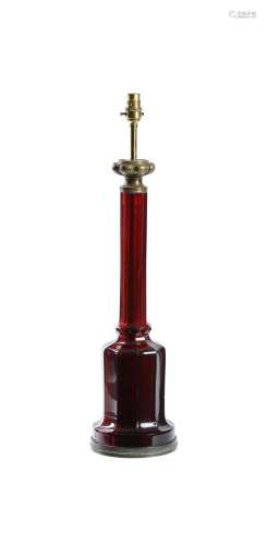 A CRANBERRY GLASS MALLET SHAPED TABLE LAMP