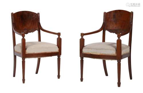 A PAIR OF MAHOGANY ARMCHAIRS IN EMPIRE STYLE