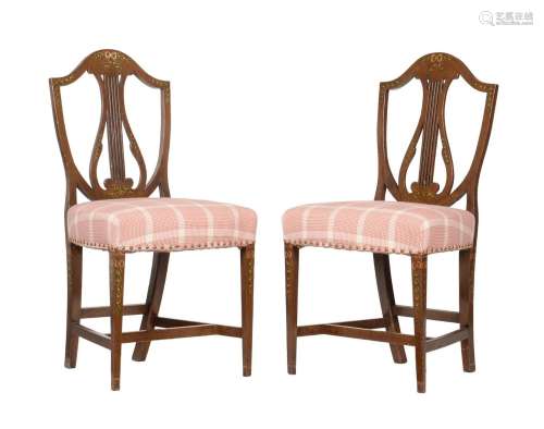 A PAIR OF POLYCHROME PAINTED MAHOGANY SIDE CHAIRS IN GEORGE ...