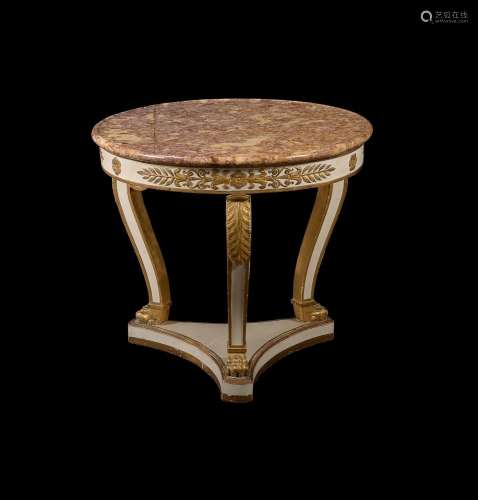 A FRENCH PAINTED AND PARCEL GILT CENTRE TABLE