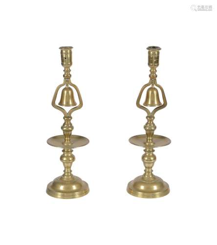 A PAIR OF BRASS TAVERN CANDLESTICKS