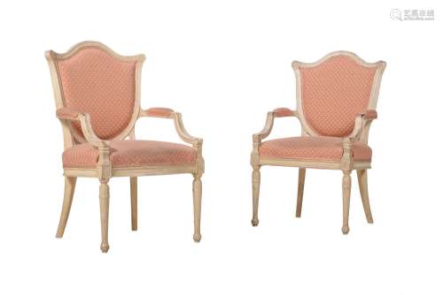 A PAIR OF CREAM PAINTED ARMCHAIRS