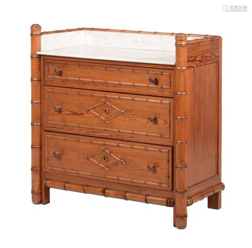 A VICTORIAN PITCH PINE SIMULATED BAMBOO DRESSING CHEST