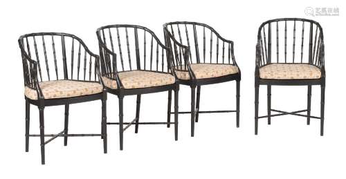 A SET OF FOUR SIMULATED BAMBOO SIDE CHAIRS IN REGENCY TASTE