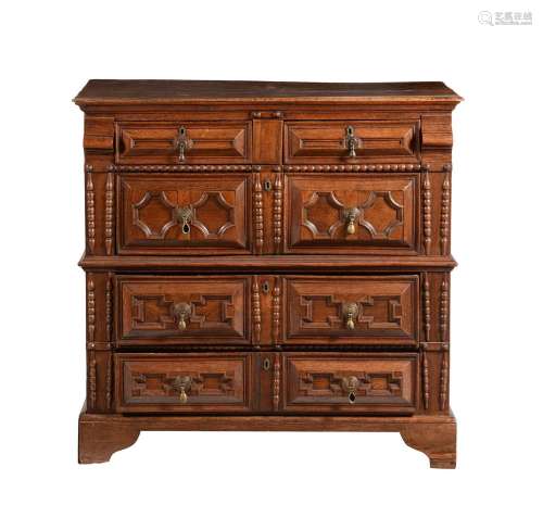 A CHARLES II OAK CHEST OF DRAWERS