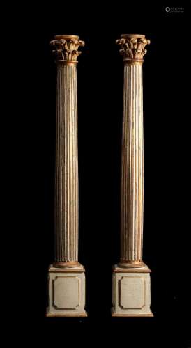 A PAIR OF PAINTED WOOD AND COLUMNS