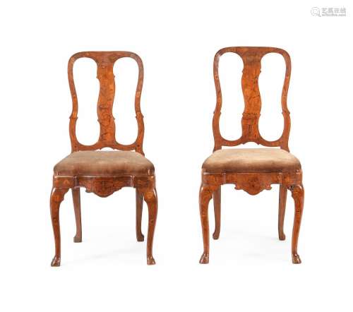TWO SIMILAR DUTCH WALNUT AND MARQUETRY SIDE CHAIRS
