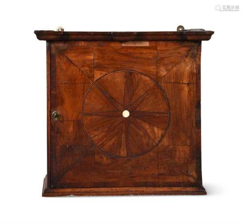 A GEORGE II WALNUT AND INLAID HANGING WALL CABINET