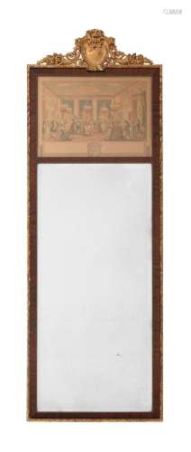 A FRENCH MAHOGANY AND PARCEL GILT WALL MIRROR