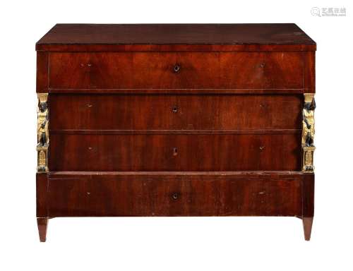 A CONTINENTAL MAHOGANY CHEST OF DRAWERS