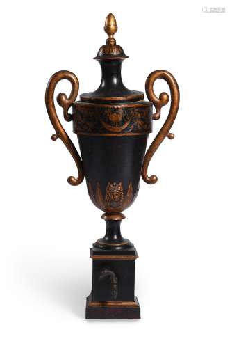A LARGE FRENCH OR ENGLISH TOLE PEINTE HOT WATER OR TEA URN