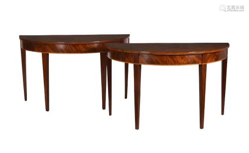 A PAIR OF MAHOGANY AND LINE INLAID CONSOLE TABLES IN GEORGE ...