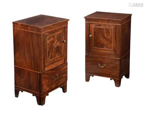 【Y】A PAIR OF MAHOGANY AND TULIPWOOD BANDED PEDESTAL CABINETS