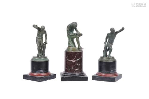 THREE SMALL GRAND TOUR BRONZES OF FIGURES AFTER THE ANTIQUE
