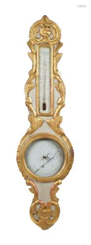 A FRENCH GILTWOOD AND PAINTED BAROMETER