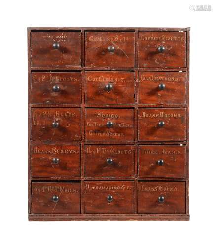 A PINE POLYCHROME PAINTED CABINET OF DRAWERS19TH CENTURY AND...