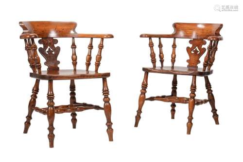 A PAIR OF BEECH, ASH, AND ELM 'CAPTAIN'S' CHAIRS