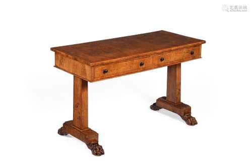 AN EARLY VICTORIAN FIGURED AND BURR OAK LIBRARY TABLE